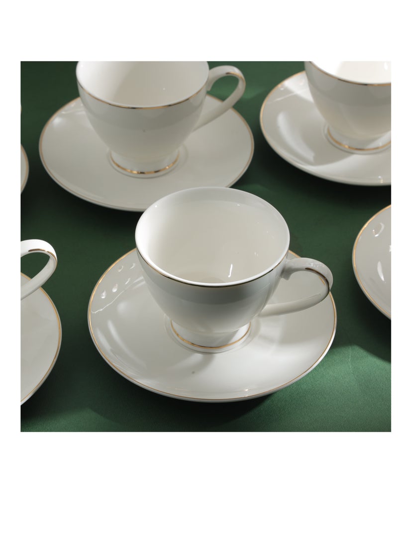 Royalford 12 Piece Bone China Cup and Saucer Set- RF12111/ 6 220 ML Tea Cups and 6 6