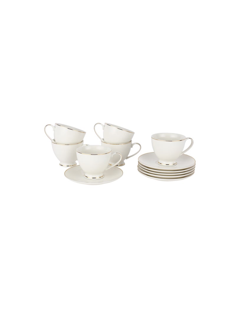 Royalford 12 Piece Bone China Cup and Saucer Set- RF12111/ 6 220 ML Tea Cups and 6 6