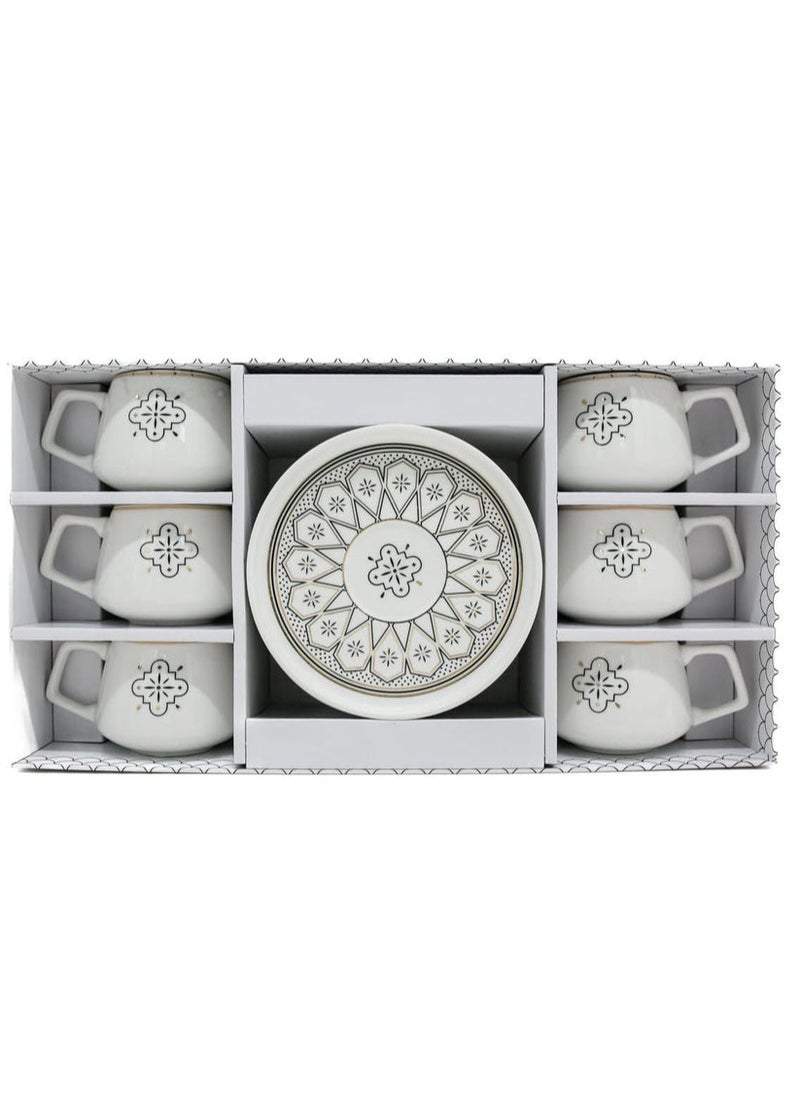 Shallow Ceramic Cup and Saucer 12pcs Set 6xCups (100ML) With 6xSaucers-White&Black