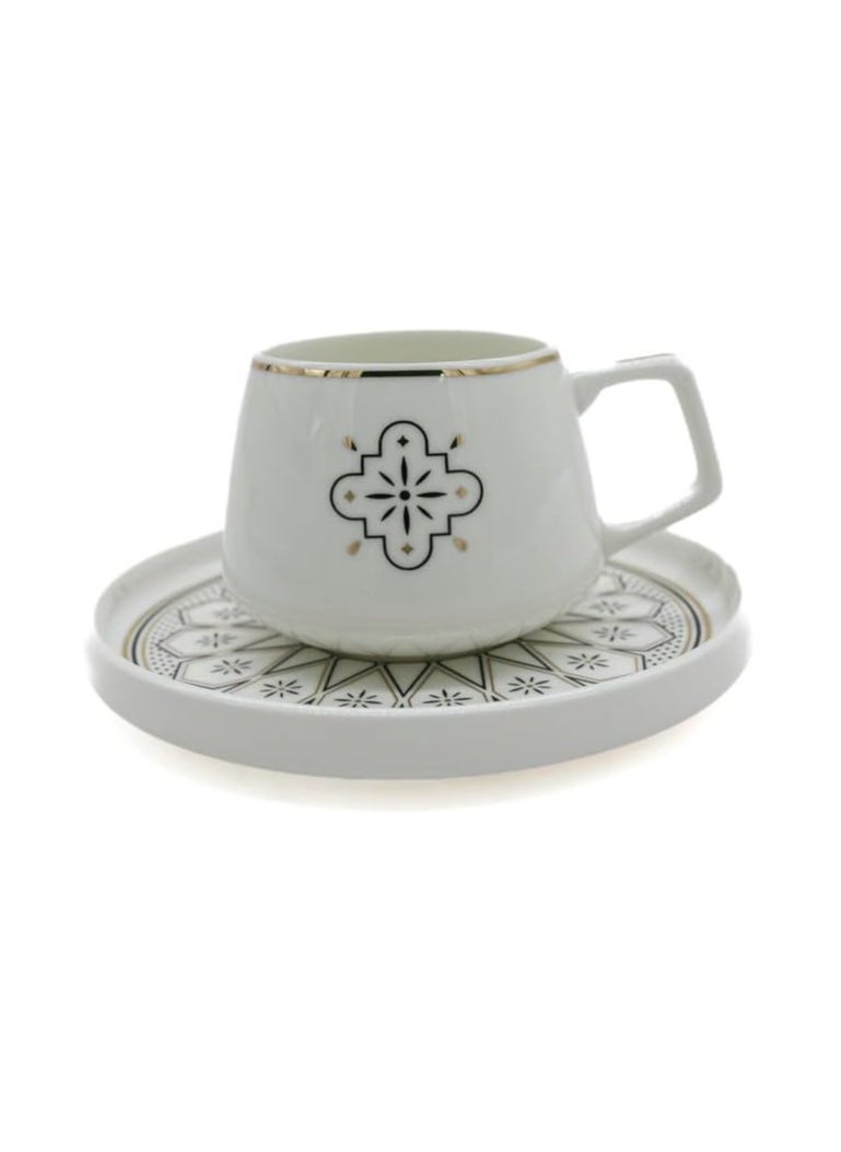 Shallow Ceramic Cup and Saucer 12pcs Set 6xCups (100ML) With 6xSaucers-White&Black