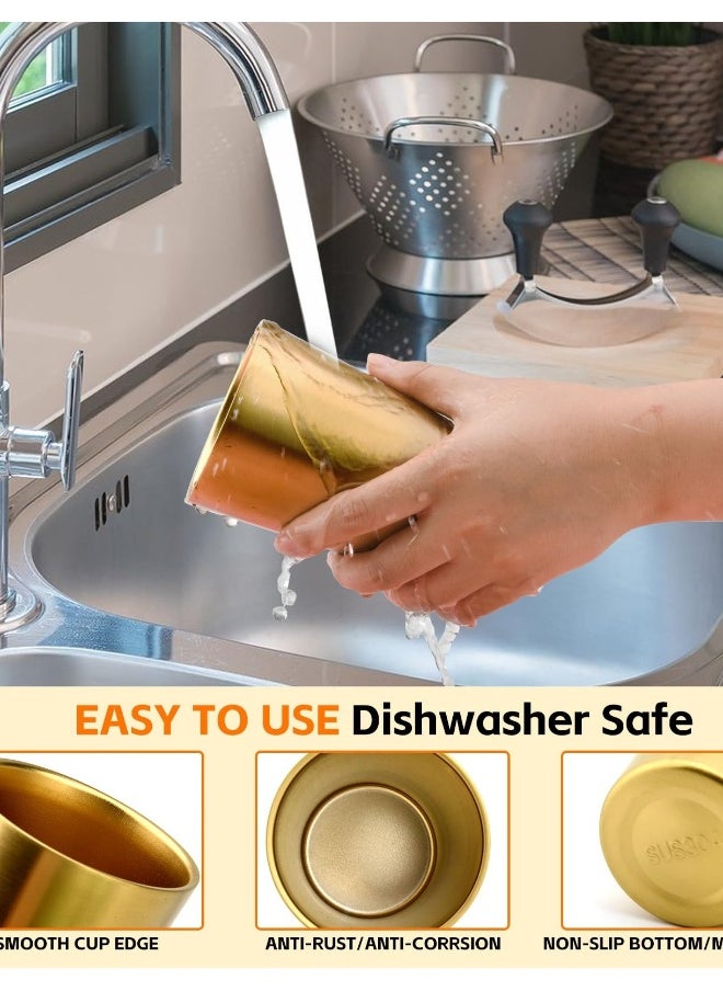 Set of 2 Gold Stainless Steel Insulated Cups 12 oz Double Wall Vacuum Reusable Unbreakable for Indoor Outdoor Use Perfect for Parties Office Camping