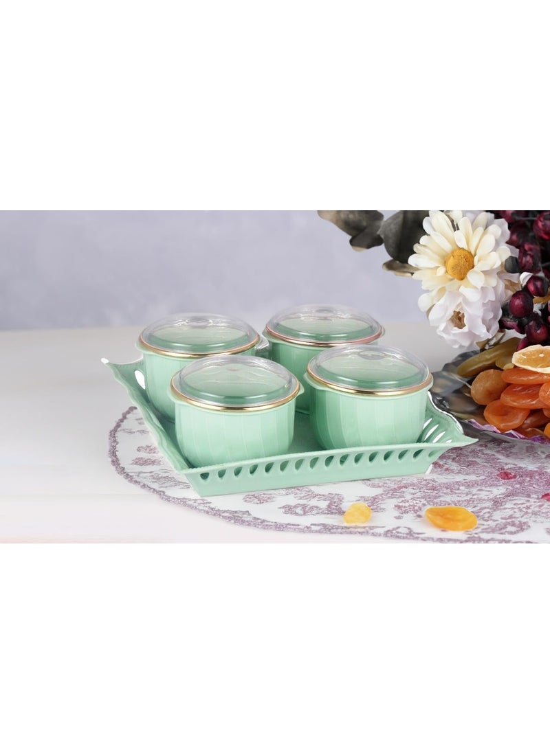 Nabhya Yzak 4Pcs Round Shape Dry Fruit Set Box with Lid & Serving Tray, Storage Container,100% Air-Tigh Plastic Utility Container 500ml (Green) (Pack Of 4)
