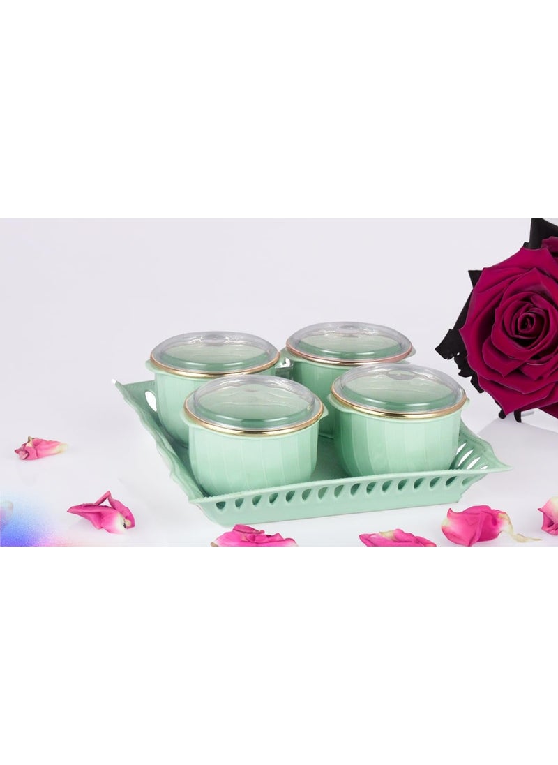Nabhya Yzak 4Pcs Round Shape Dry Fruit Set Box with Lid & Serving Tray, Storage Container,100% Air-Tigh Plastic Utility Container 500ml (Green) (Pack Of 4)