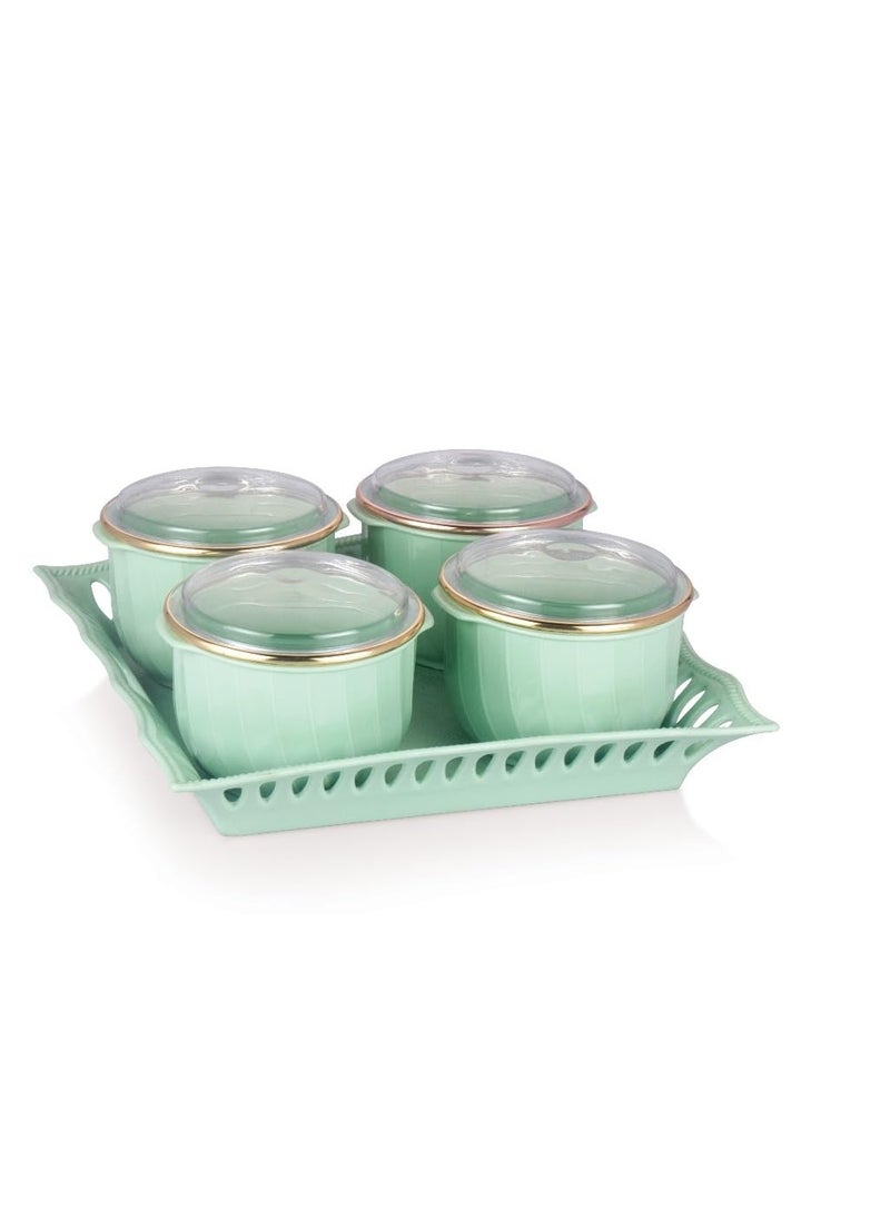 Nabhya Yzak 4Pcs Round Shape Dry Fruit Set Box with Lid & Serving Tray, Storage Container,100% Air-Tigh Plastic Utility Container 500ml (Green) (Pack Of 4)