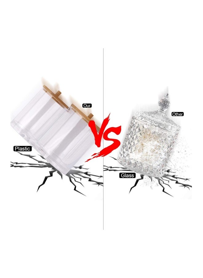 Stylish Clear Storage Jar with Wood Lid Suitable for Cotton Swabs Balls and Pads Organization in Bathroom