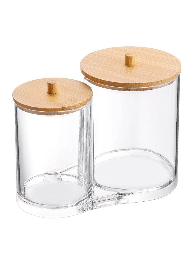Stylish Clear Organizer Jar with Wood Lid, Suitable Cotton Swab & Ball Holder for Bathroom Storage, Durable & Elegant Design