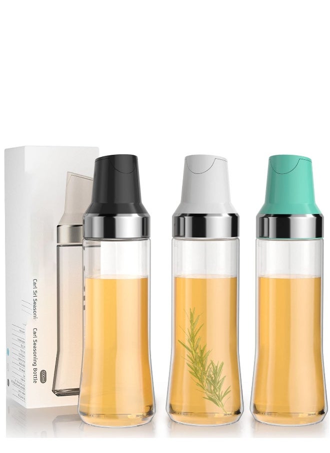 Olive Oil Dispenser Bottle for Kitchen, Auto Flip Glass Oil Bottles for Kitchen,17.6Oz Leakproof Glass Cooking Oil Containers with Automatic Cap, Coffee Syrup Dispenser Sauce Bottles 3 Pack