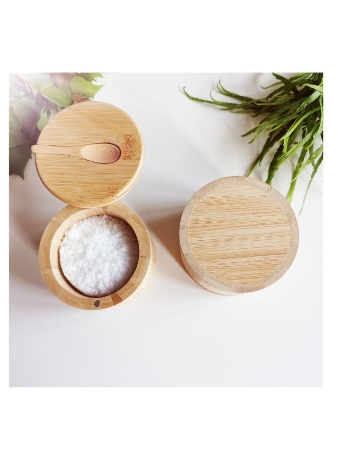 Bamboo Salt Bowls, Salt and Pepper Box with Magnetic Swivel Lid and Spoon, Seasoning Container for Salt, Pepper, Spice, and Sugar, 2PCS