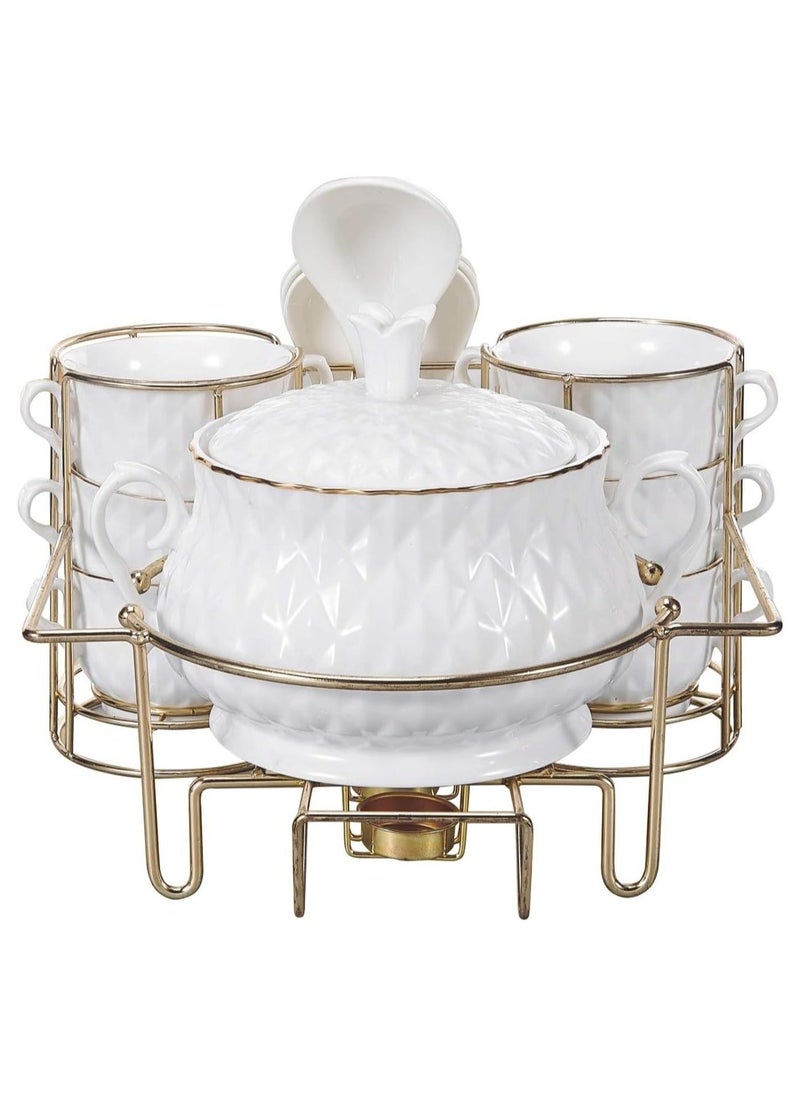 15-Piece Porcelain Soup Set with Gold Stand – Elegant Serving for Soups & Stews