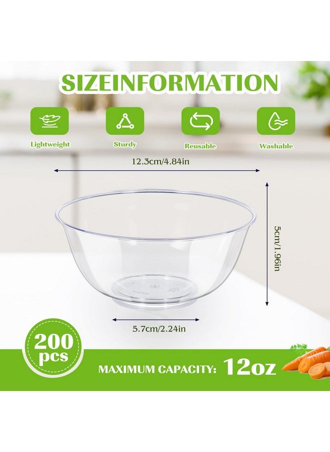 mwellewm 12 oz Clear Plastic Bowls 100 Pack Disposable Ice Cream Dessert Serving Salad Hard Small Bowls for Party Catering Fruits Parfaits Snacks