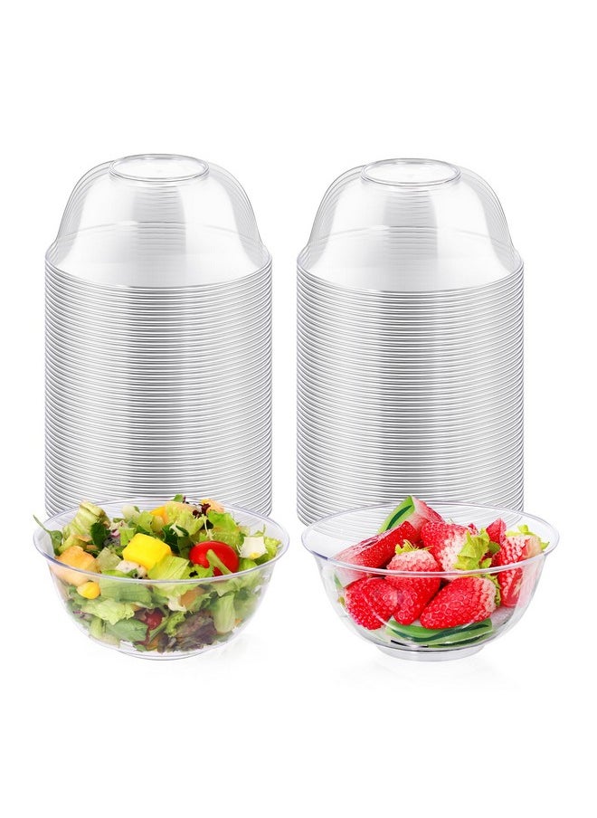 mwellewm 12 oz Clear Plastic Bowls 100 Pack Disposable Ice Cream Dessert Serving Salad Hard Small Bowls for Party Catering Fruits Parfaits Snacks