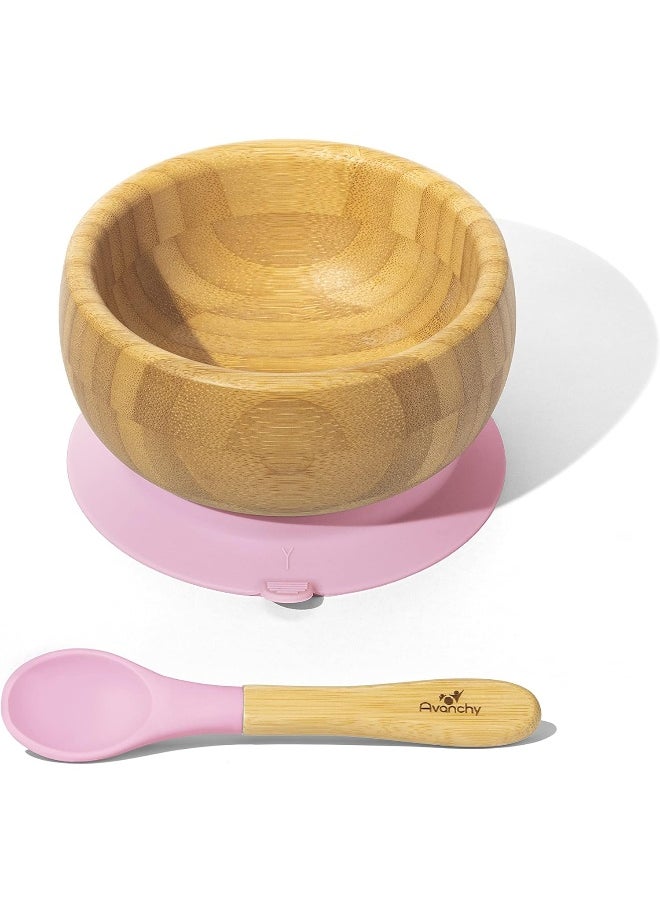 Avanchy Bamboo Suction Classic Bowl + Spoon For Baby, Kids, Toddler