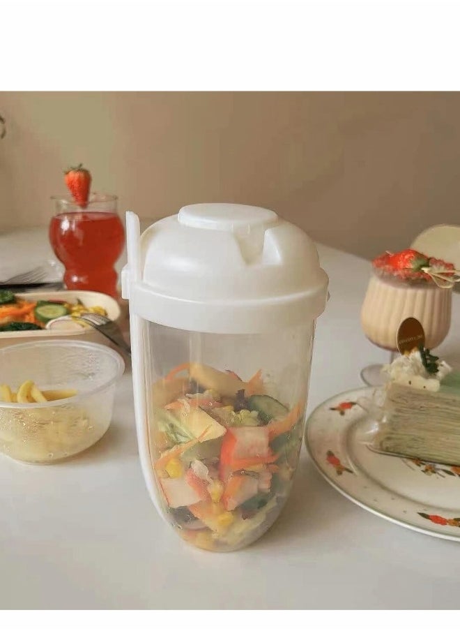 Salad Cup, 2022 New Keep Fit Salad Meal Shaker Cup with Fork and Salad Dressing Holder, Fresh Salad Cup with Washing Brush, Health Salad Container, Portable Vegetable Breakfast to Take Away