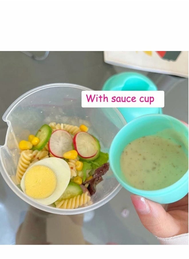Salad Cup, 2022 New Keep Fit Salad Meal Shaker Cup with Fork and Salad Dressing Holder, Fresh Salad Cup with Washing Brush, Health Salad Container, Portable Vegetable Breakfast to Take Away