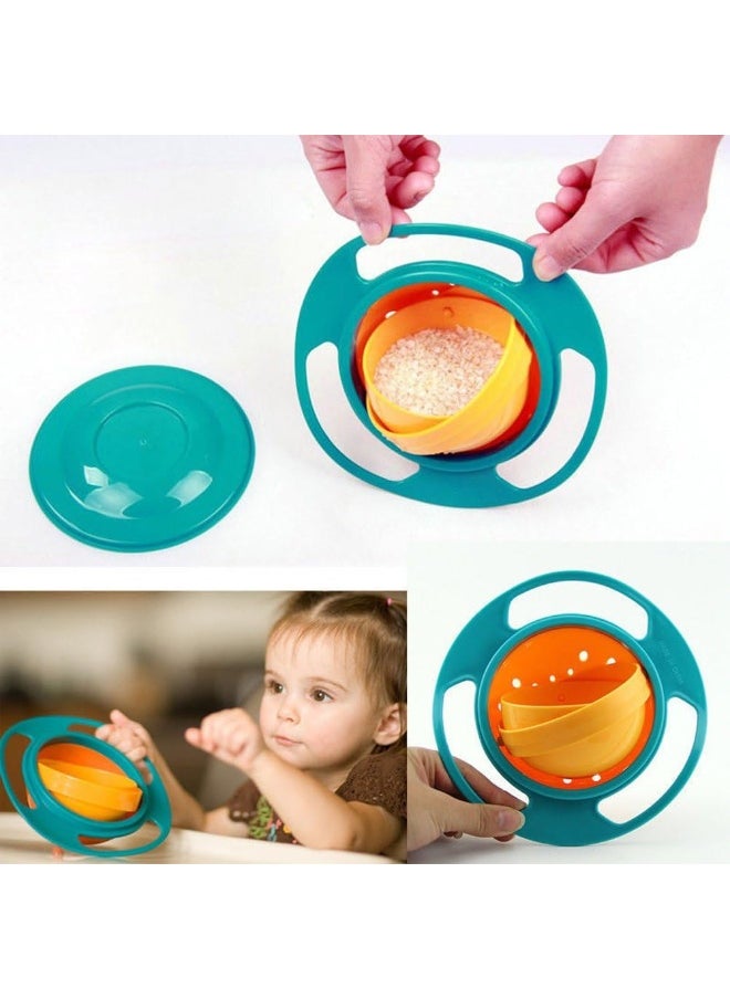 Baby Gyro Bowl 360 Degree Rotation Spill Resistant Gyroscopic Bowl with Lid Toy Tableware for Kids Toddlers