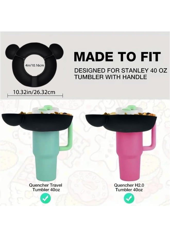 Bowl for Stanley 40oz Tumbler with Handle - Tumbler Snack Tray for Stanley Cup Accessories - Reusable Food-Grade Silicone Snack Bowl with Holder Ring - Compatible with Stanley Cup, Black