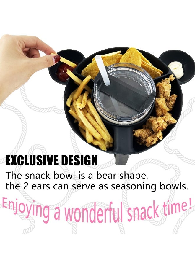 Bowl for Stanley 40oz Tumbler with Handle - Tumbler Snack Tray for Stanley Cup Accessories - Reusable Food-Grade Silicone Snack Bowl with Holder Ring - Compatible with Stanley Cup, Black