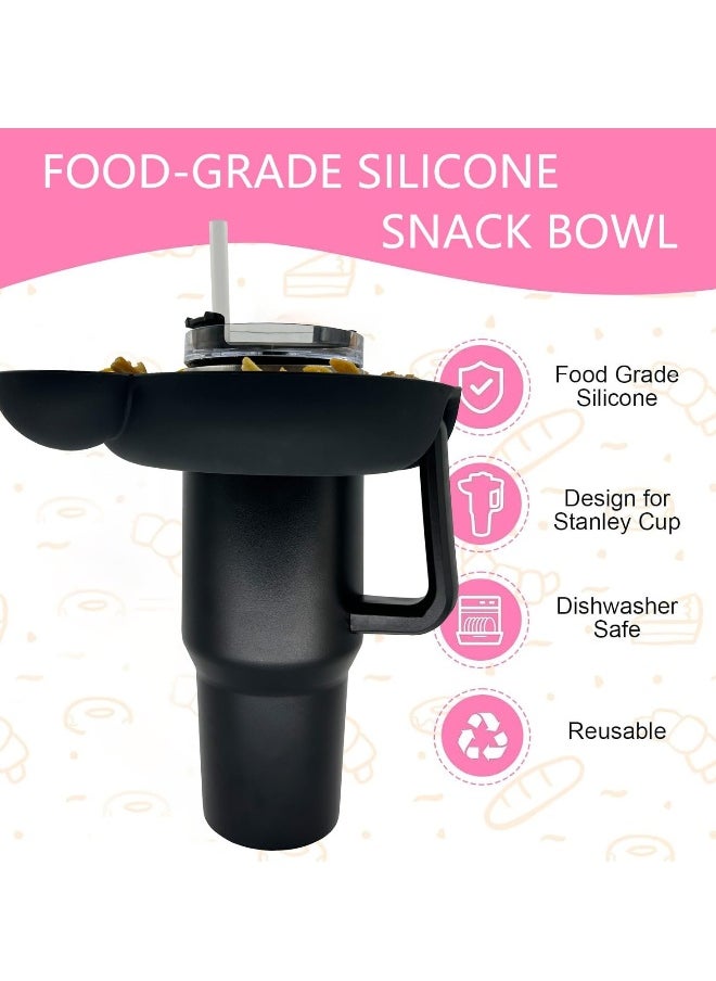 Bowl for Stanley 40oz Tumbler with Handle - Tumbler Snack Tray for Stanley Cup Accessories - Reusable Food-Grade Silicone Snack Bowl with Holder Ring - Compatible with Stanley Cup, Black