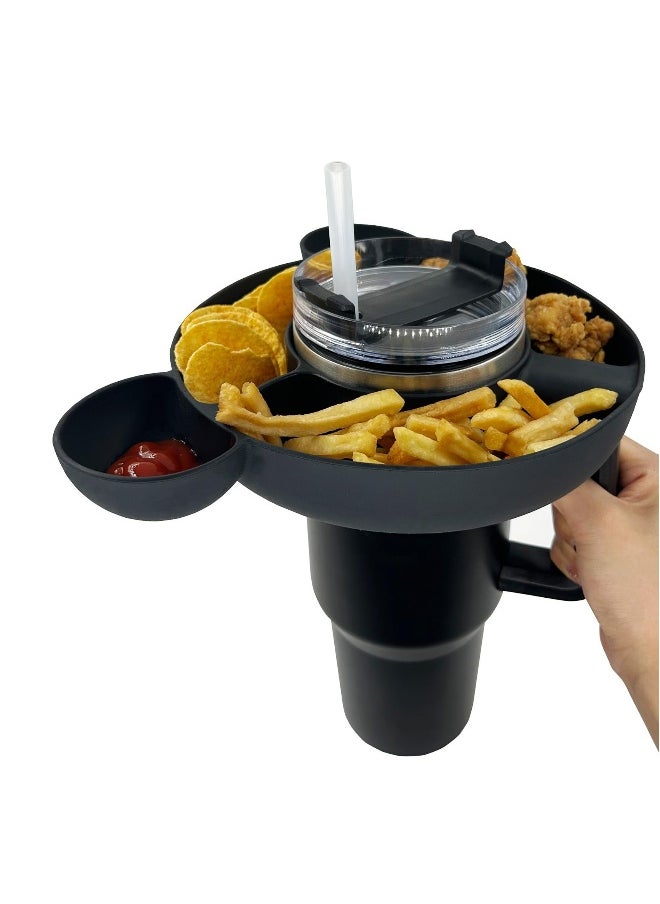 Bowl for Stanley 40oz Tumbler with Handle - Tumbler Snack Tray for Stanley Cup Accessories - Reusable Food-Grade Silicone Snack Bowl with Holder Ring - Compatible with Stanley Cup, Black