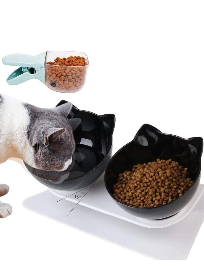 Elevated Double Cat Bowl Pet Feeding 15°Tilted Raised  Stress-Free Suit for Small Dogs Feeder