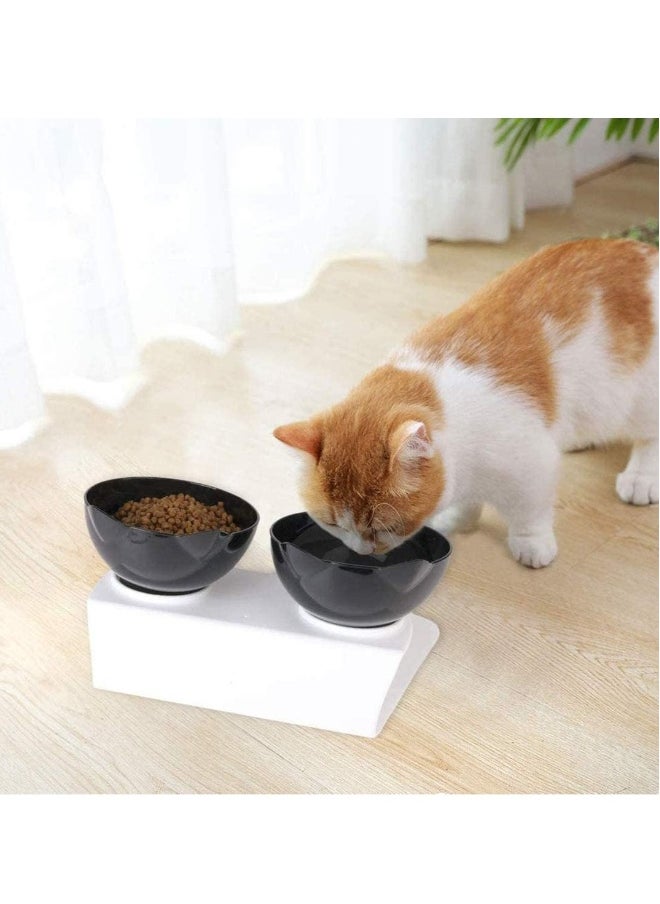 Elevated Double Cat Bowl Pet Feeding 15°Tilted Raised  Stress-Free Suit for Small Dogs Feeder