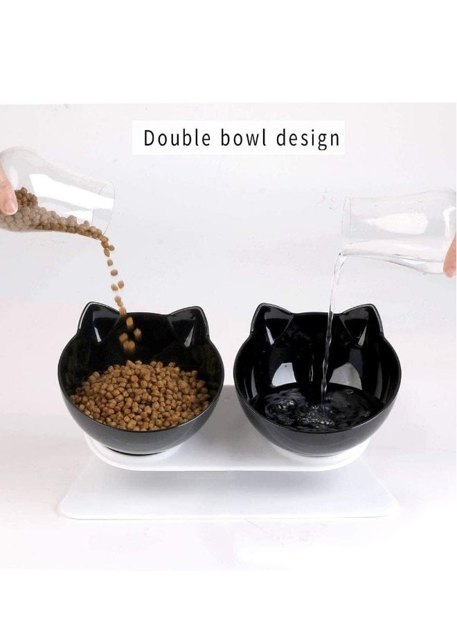 Elevated Double Cat Bowl Pet Feeding 15°Tilted Raised  Stress-Free Suit for Small Dogs Feeder