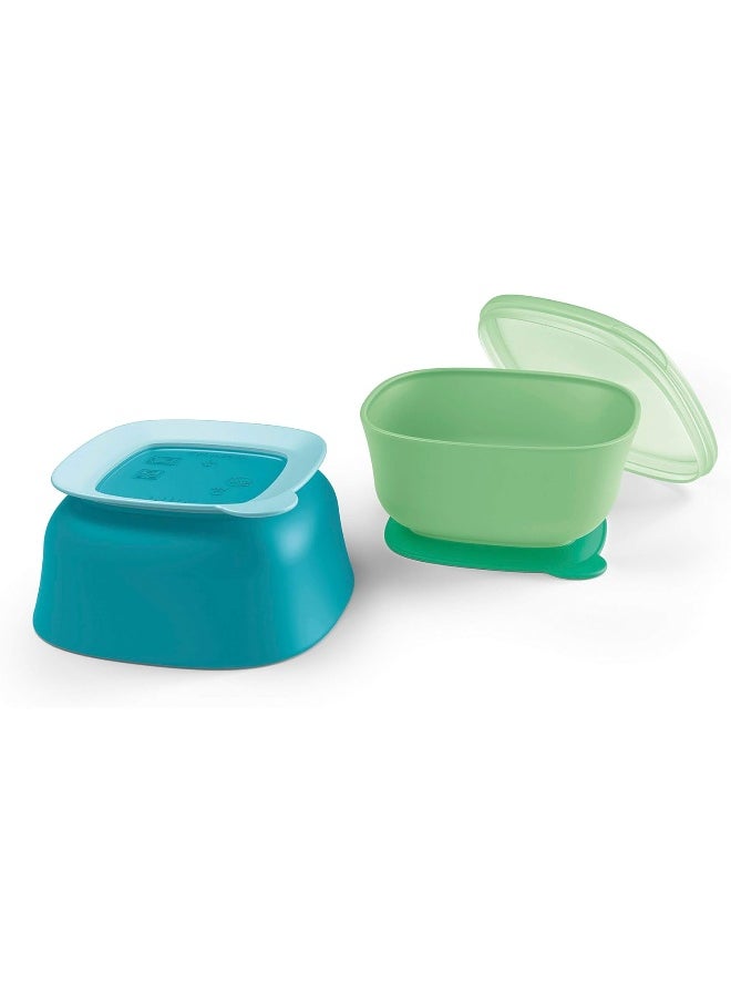 NUK Suction Bowl and Lid, Assorted Colors, 2 Pack, 6+ Months