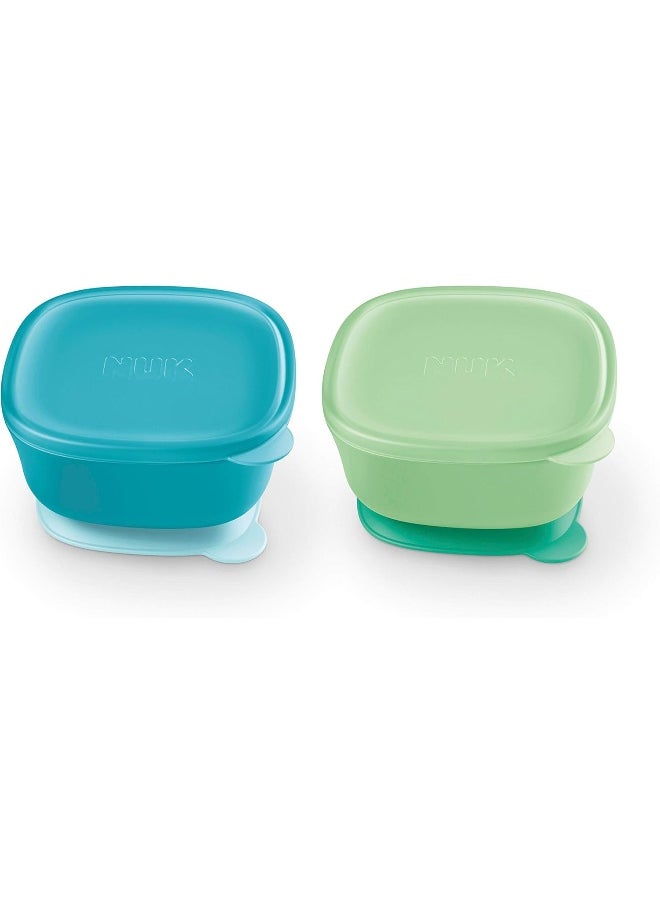NUK Suction Bowl and Lid, Assorted Colors, 2 Pack, 6+ Months