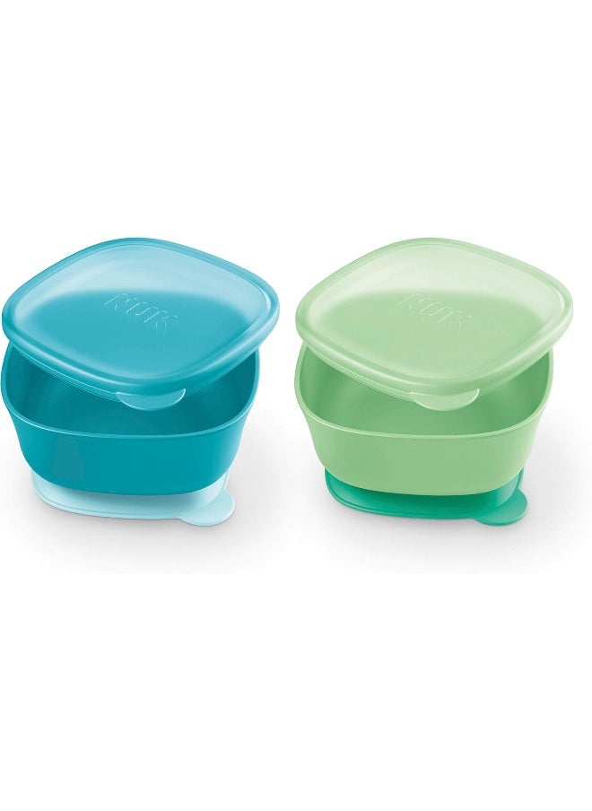 NUK Suction Bowl and Lid, Assorted Colors, 2 Pack, 6+ Months