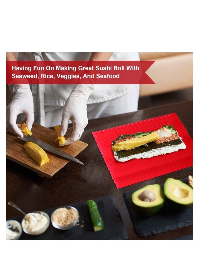 3 Piece Kitchen Sushi Roll Mat Non Stick Sushi Making Kit, Plastic Sushi Roll Maker Homemade, Durable Sushi Mat Roller for Homemade DIY Sushi 8.27 X 9.16 Inch (Red, Green and Blue)