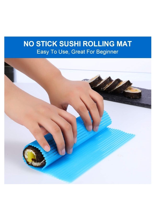 3 Piece Kitchen Sushi Roll Mat Non Stick Sushi Making Kit, Plastic Sushi Roll Maker Homemade, Durable Sushi Mat Roller for Homemade DIY Sushi 8.27 X 9.16 Inch (Red, Green and Blue)