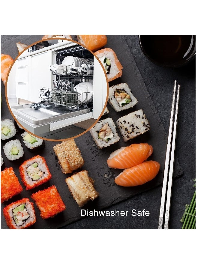 Stainless Steel Chopsticks, Silver Metal Reusable Chopsticks, Dishwasher Safe Metal Chopsticks Square Lightweight Chop Non-slip Sticks, Gift Set 5 Pairs