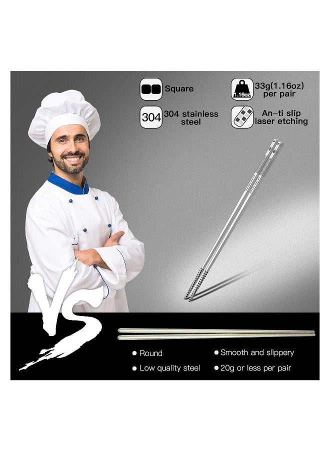 Metal Chopsticks Reusable 18/8 Stainless Steel Chopsticks Multipack Dishwasher Safe Chop Sticks Laser Engraved Non-slip Chopstick for Cooking Eating 9 1/4 Inches 5 Pairs Gift Set