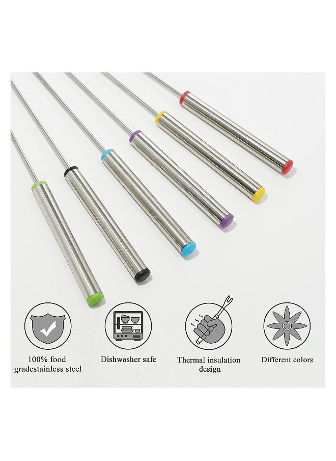 Stainless Steel Fondue Forks Set, 6 Pack 9.5 Inch Color-Coded Forks with Heat-Resistant Handles for Cheese, Chocolate, and Fruit Fondue, Perfect for Parties and Gatherings