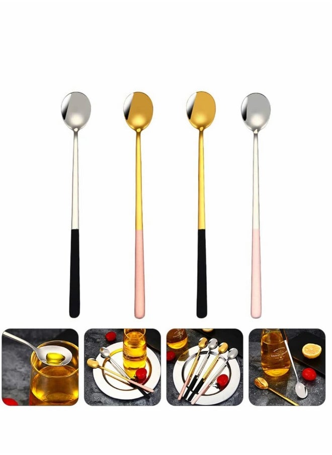Long Handle Iced Tea Spoon Coffee Spoon Ice Cream Spoon Stainless Steel Stirring Spoons for Iced Coffee Iced Tea Milkshake Sundeas Latte and Other Desserts, 23.5 cm Length, 4 Pcs