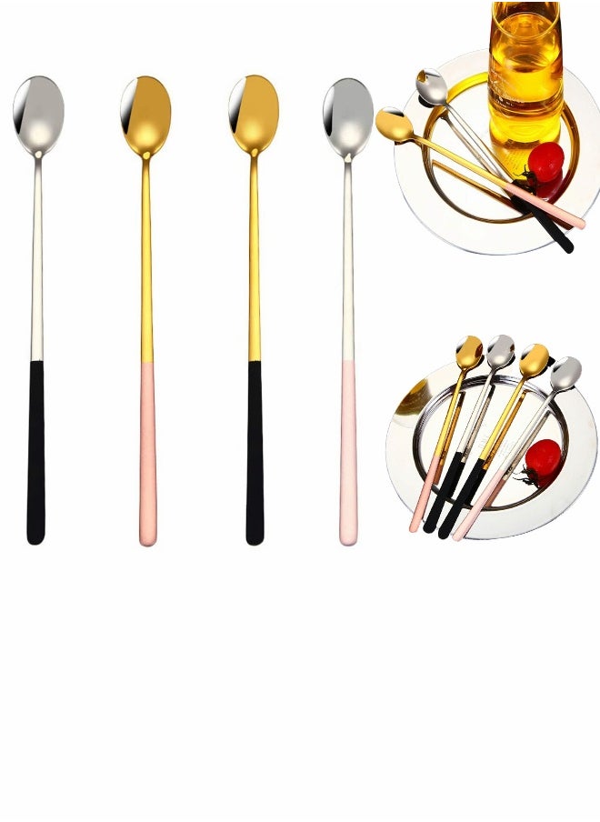 Long Handle Iced Tea Spoon Coffee Spoon Ice Cream Spoon Stainless Steel Stirring Spoons for Iced Coffee Iced Tea Milkshake Sundeas Latte and Other Desserts, 23.5 cm Length, 4 Pcs