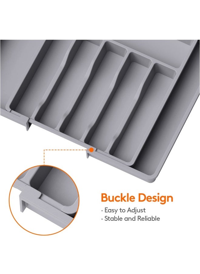 Expandable Cutlery Organizer Adjustable Drawer Tray for Forks Spoons and Flatware Grey Kitchen Storage