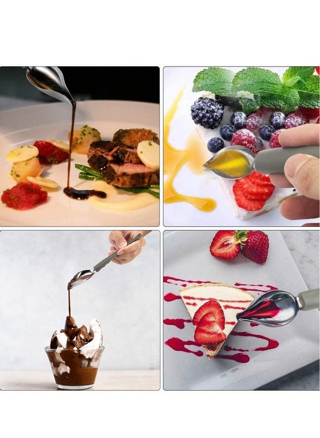 6 Pieces Drawing Decorating Spoon Set,Plated Decorating Pencil Spoon Saucier Drizzle for Decorating, Drizzling, and Drawing on Plates, Cakes
