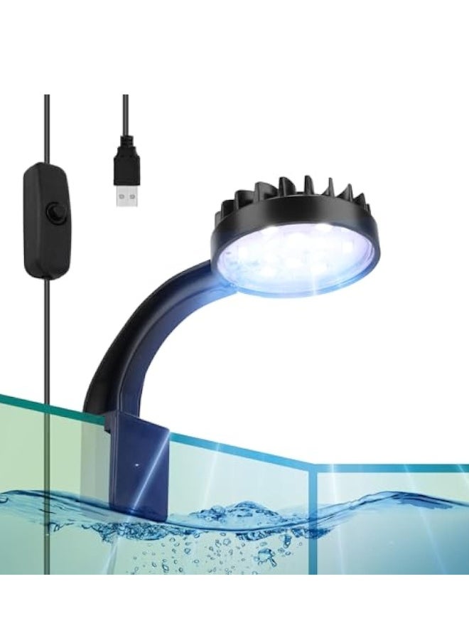 LED Fish Tank Light, Full Spectrum Aquarium Light with Waterproof Fixing Clip, 5W USB Fish Lamp Aquarium Lighting, for Small Fish Tank, Freshwater and Planted Tank(Adapter Not Included,Energy Class E)