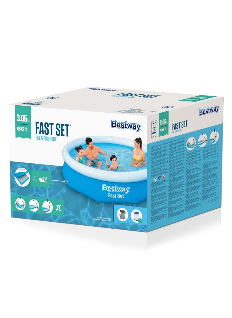 Bestway Inflatable Pool Set 305x66cm | Easy-to-assemble, no-tool set up | Family Swimming Pool | Above Ground Pool | Backyard Pool | Summer Fun with Friends and Family