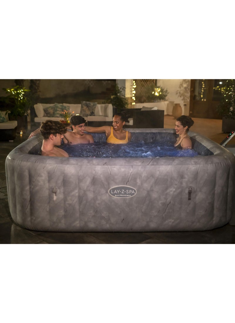 Bestway Airjet Lay-Z Spa San Francisco Premium Inflatable Hot Tub 230x71cm | 5-7 Adults | Square Portable Hot Tub | Spa-Like Experience Tub | Relaxation and Comfor for your Family and Friends
