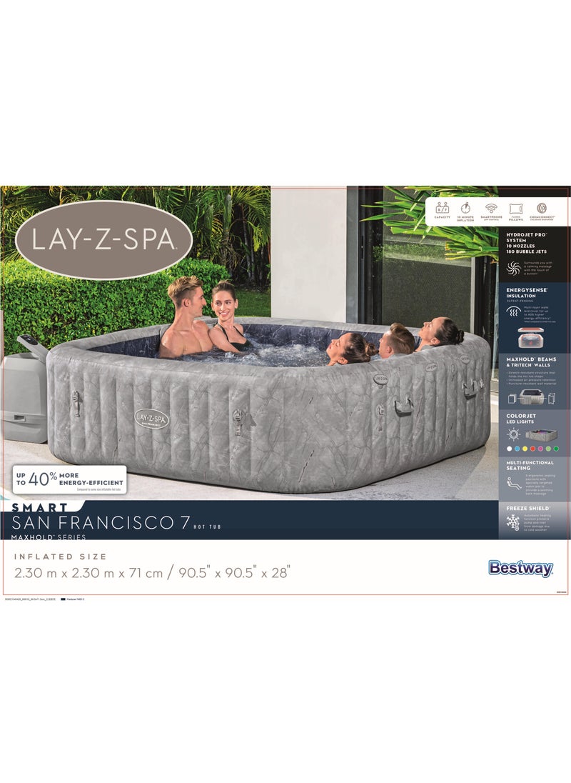 Bestway Airjet Lay-Z Spa San Francisco Premium Inflatable Hot Tub 230x71cm | 5-7 Adults | Square Portable Hot Tub | Spa-Like Experience Tub | Relaxation and Comfor for your Family and Friends