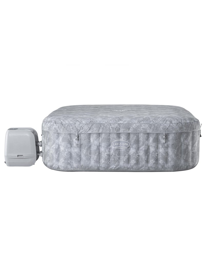 Bestway Airjet Lay-Z Spa San Francisco Premium Inflatable Hot Tub 230x71cm | 5-7 Adults | Square Portable Hot Tub | Spa-Like Experience Tub | Relaxation and Comfor for your Family and Friends