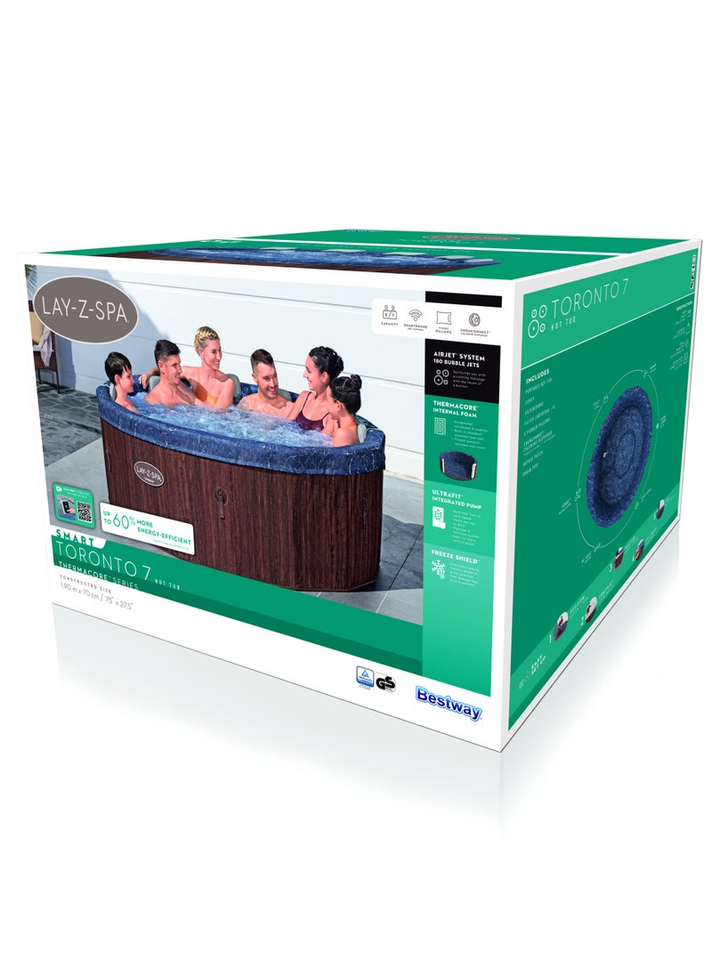 Bestway Airjet Lay-Z Spa Toronto Premium Inflatable Hot Tub 190x70cm | 5-7 Adults |Round Portable Hot Tub | Spa-Like Experience Tub | Relaxation and Comfor for your Family and Friends