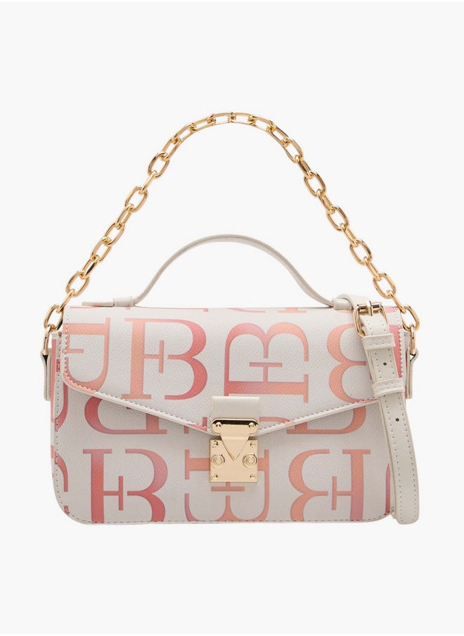 Women's Monogram Print Crossbody Bag with Adjustable Strap and Twist Lock