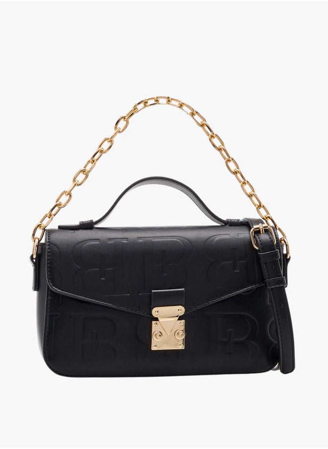 Women's Monogram Print Crossbody Bag with Adjustable Strap and Twist Lock