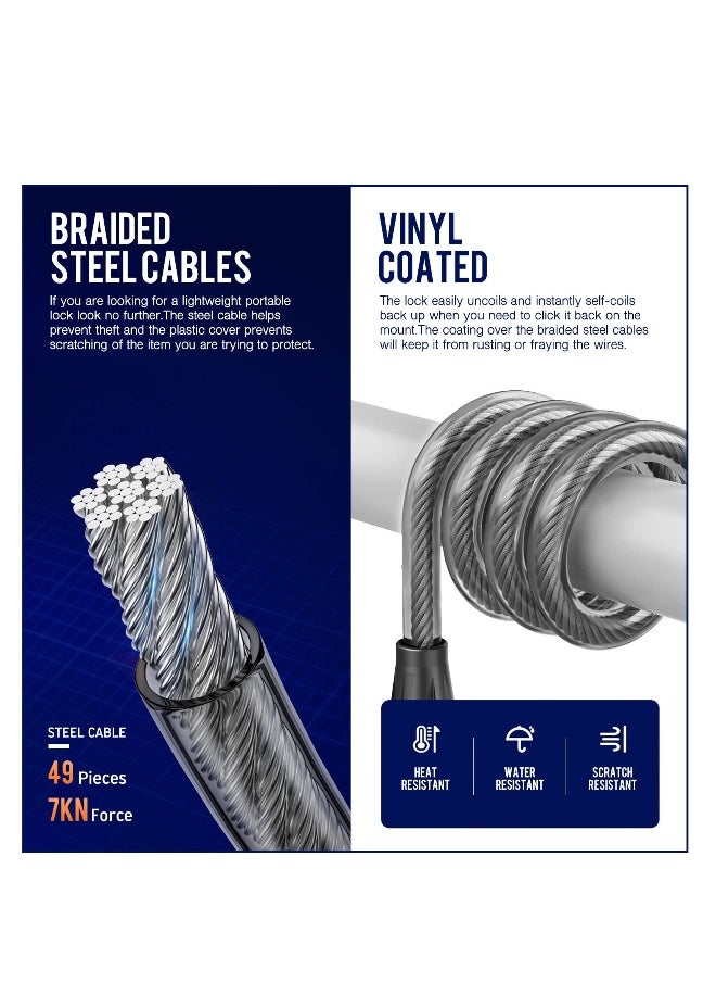 Scooter Lock Cable, Fit for Xiaomi Mijia M365 ES Series, Bicycle Combination Locks Coiled Chain Lock Basic Self Coiling Core Steel Wire 4 ft Long 1/3 inch Fit for M365/ES1/ES2/ES3/ES4