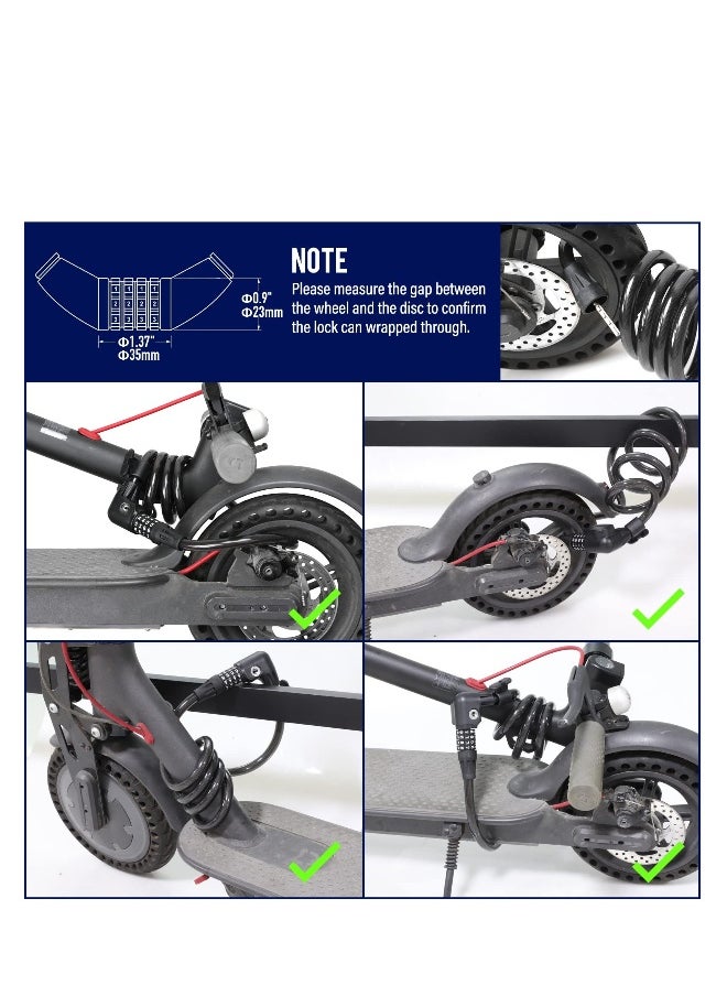 Scooter Lock Cable, Fit for Xiaomi Mijia M365 ES Series, Bicycle Combination Locks Coiled Chain Lock Basic Self Coiling Core Steel Wire 4 ft Long 1/3 inch Fit for M365/ES1/ES2/ES3/ES4