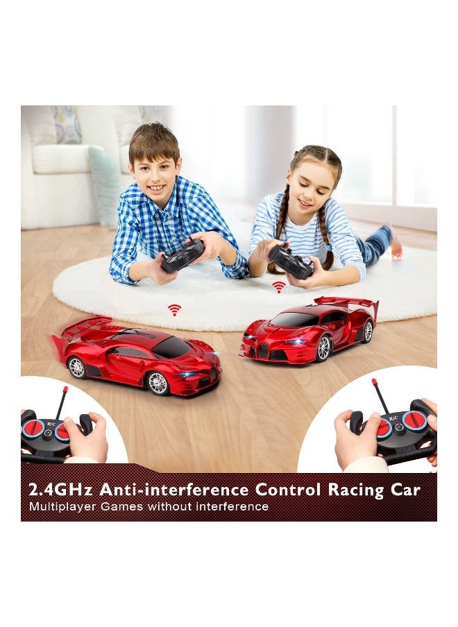 Remote Control Car 2.4Ghz Rechargeable High Speed 1/18 RC Cars Toys for Boys Girls Vehicle Racing Hobby with Headlight Birthday Gifts for Kids (Red)