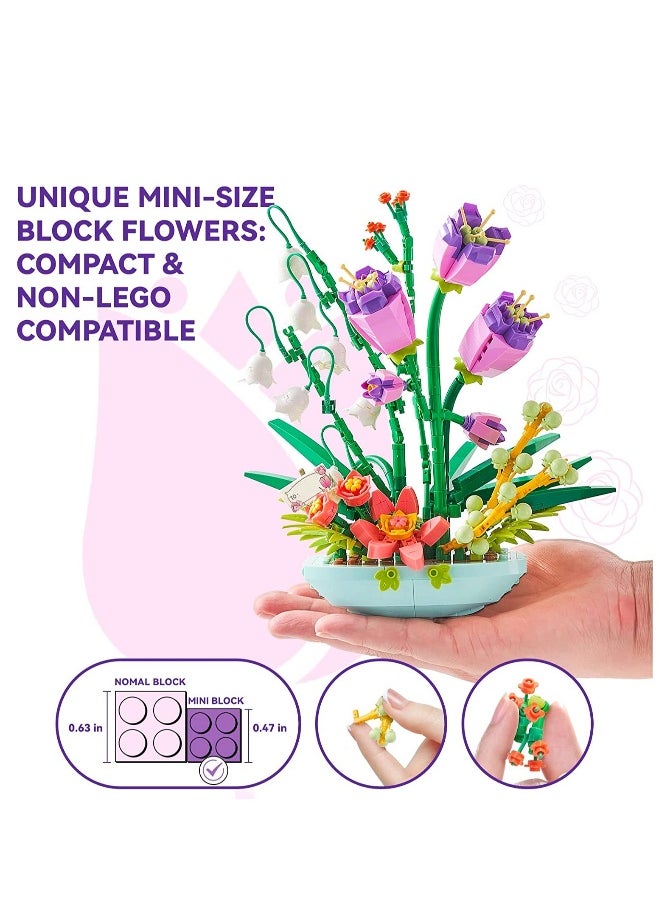 SYOSI Mini Bricks Bouquet Flower Building Set Build A Flower Building Blocks Kit for Adults Toy Cute Botanical Collection Gift for Girls 632 Pcs (Not Compatible with Lego Set
